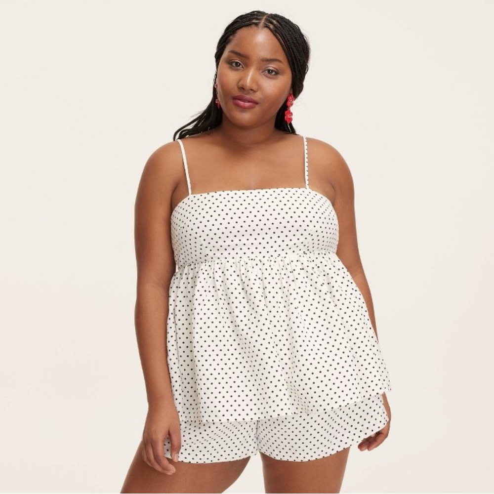 Women’s mini polka dot linen baby doll tank top